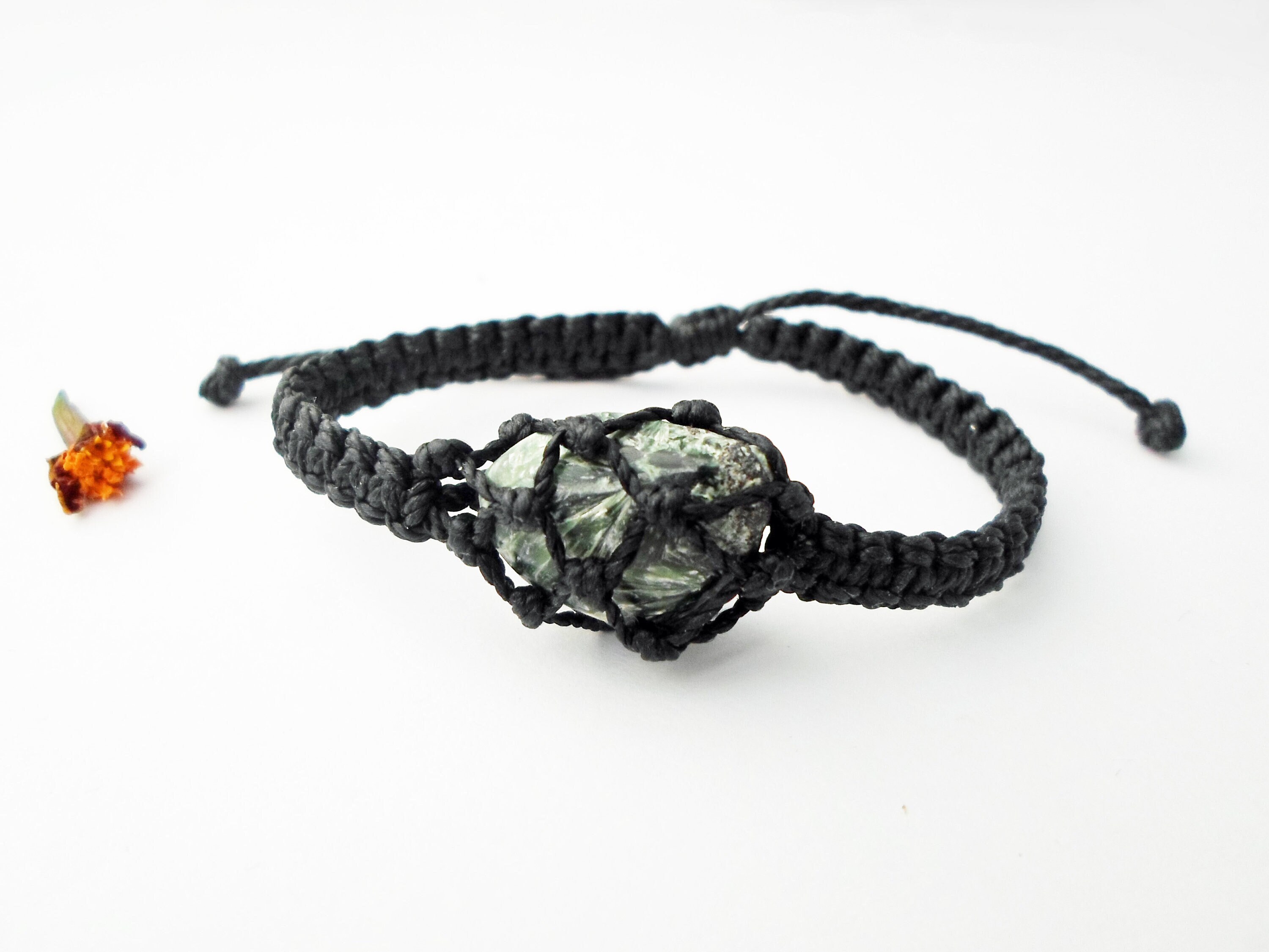 Macrame Seraphinite Bracelet: Green Angel Stone Jewelry