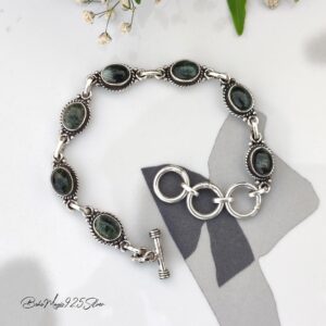 Natural Seraphinite Gemstone Bracelet / Handcrafted 925 Silver Jewelry / Adjustable Charm Bracelet