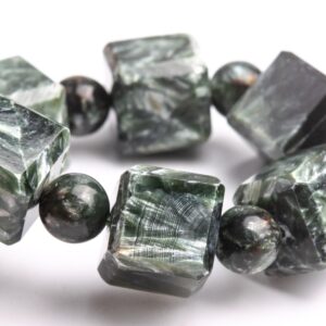 ONLY ONE 10-11MM Seraphinite Beads Deep Green Bracelet Grade AAA Genuine Natural Beveled Edge Faceted Cube Gemstone 7.5" (121745h-1600)