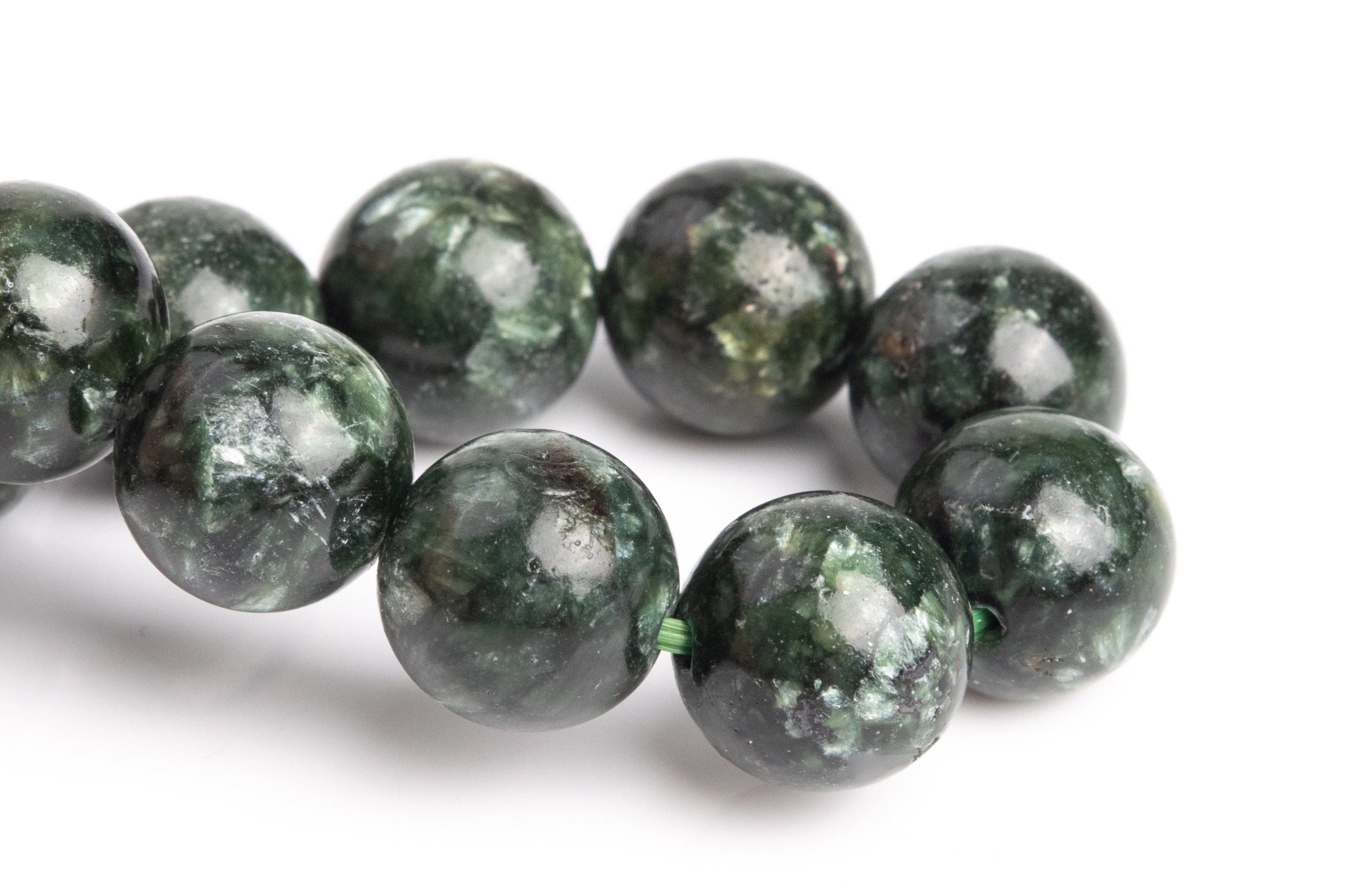 Only One 11mm Seraphinite Beads Deep Green Bracelet Grade A Genuine Natural Round Gemstone 7.5" (121372h-3007)