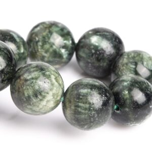 ONLY ONE 12-13MM Seraphinite Beads Deep Green Bracelet Grade AA Genuine Natural Round Gemstone 8" (121379h-3047)