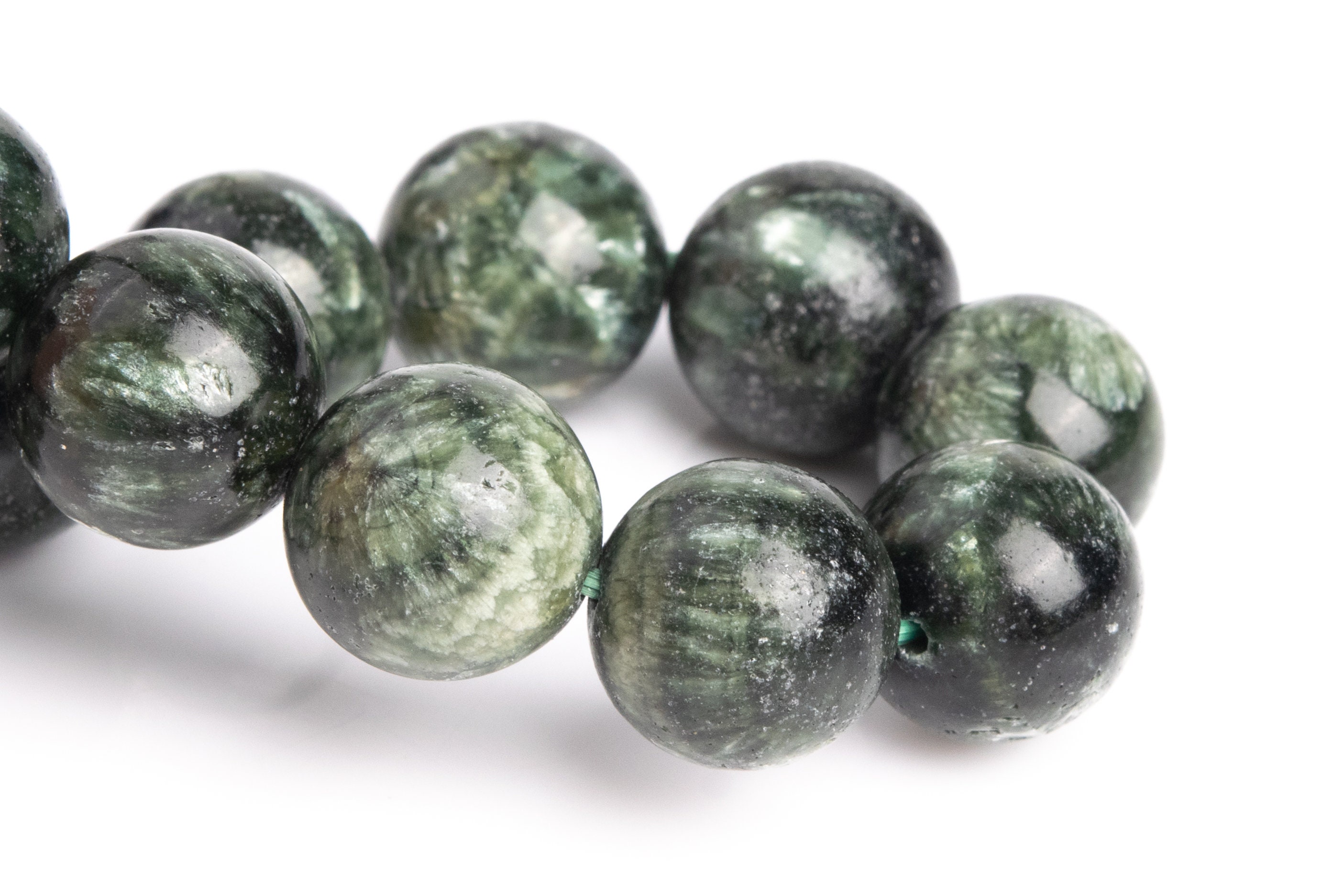 Only One 12-13mm Seraphinite Beads Deep Green Bracelet Grade Aa Genuine Natural Round Gemstone 8" (121379h-3047)