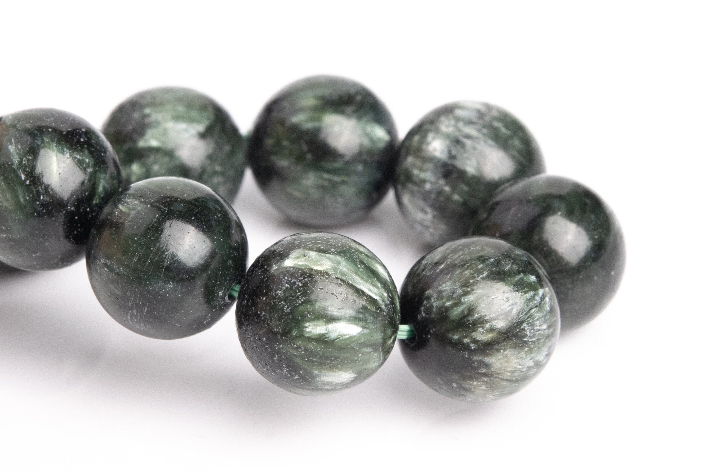 Only One 12-13mm Seraphinite Beads Green Bracelet Grade Aa Genuine Natural Round Gemstone 8" (121520h-3063)