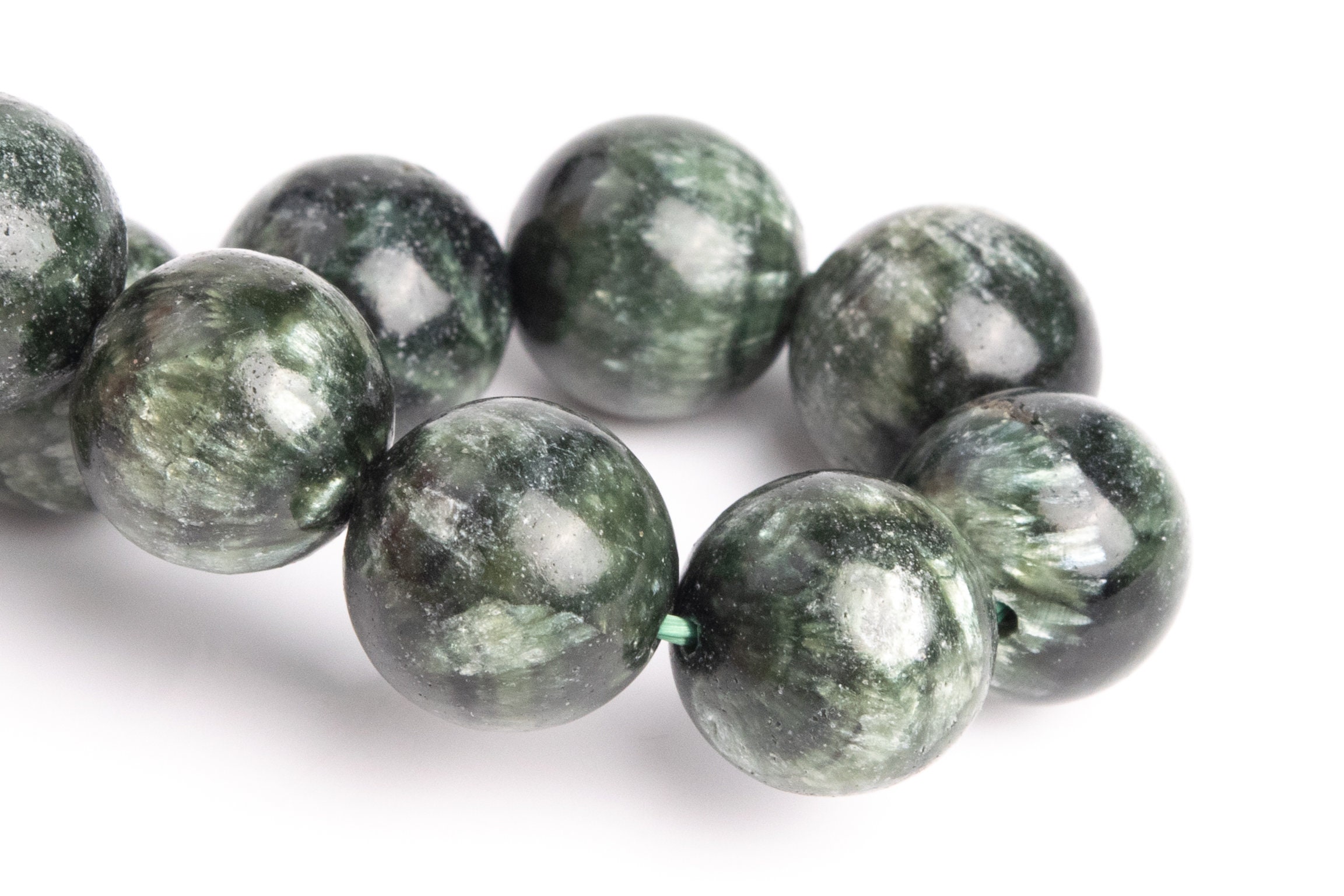 Only One 12mm Seraphinite Beads Green Bracelet Grade Aa Genuine Natural Round Gemstone 8" (121377h-3047)