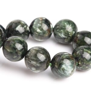 ONLY ONE 8-9MM Seraphinite Beads Deep Green Bracelet Grade A+ Genuine Natural Round Gemstone 7" (121498h-3048)