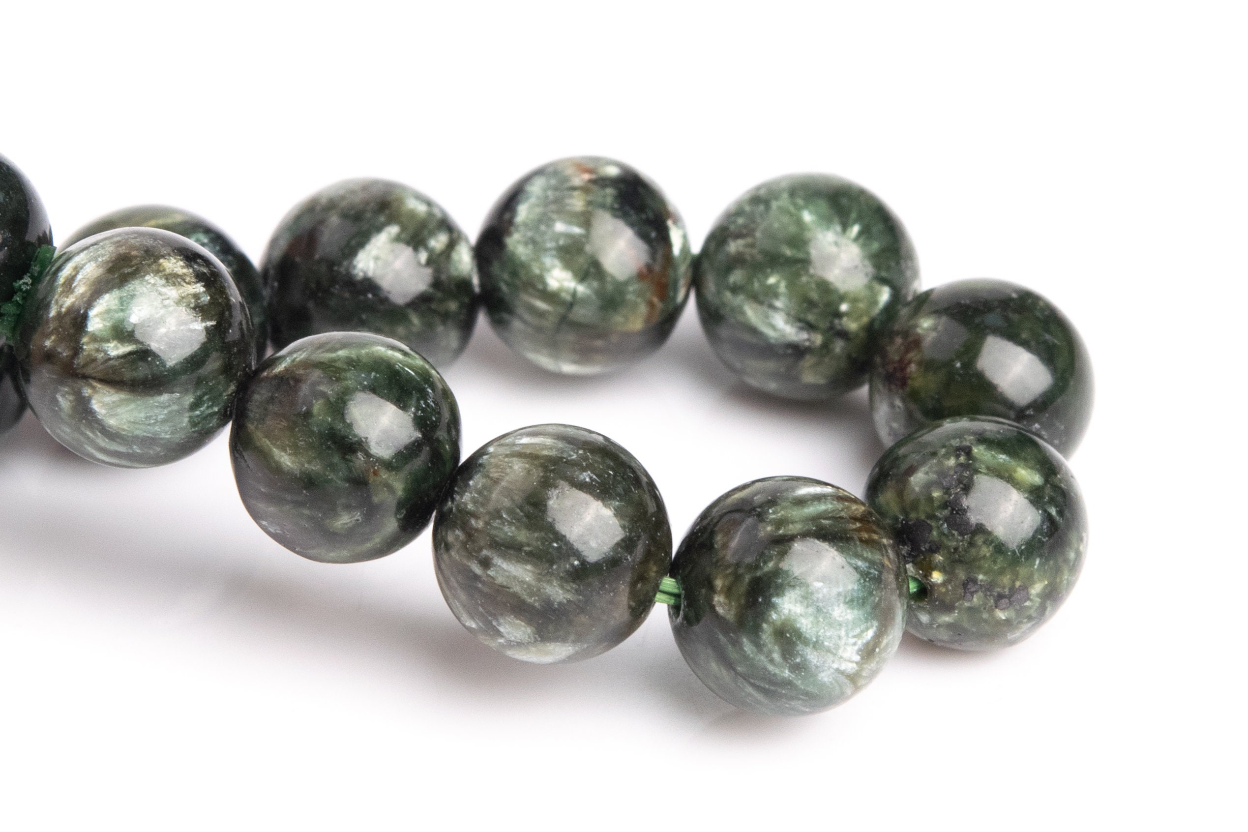 Only One 8-9mm Seraphinite Beads Deep Green Bracelet Grade A+ Genuine Natural Round Gemstone 7" (121498h-3048)