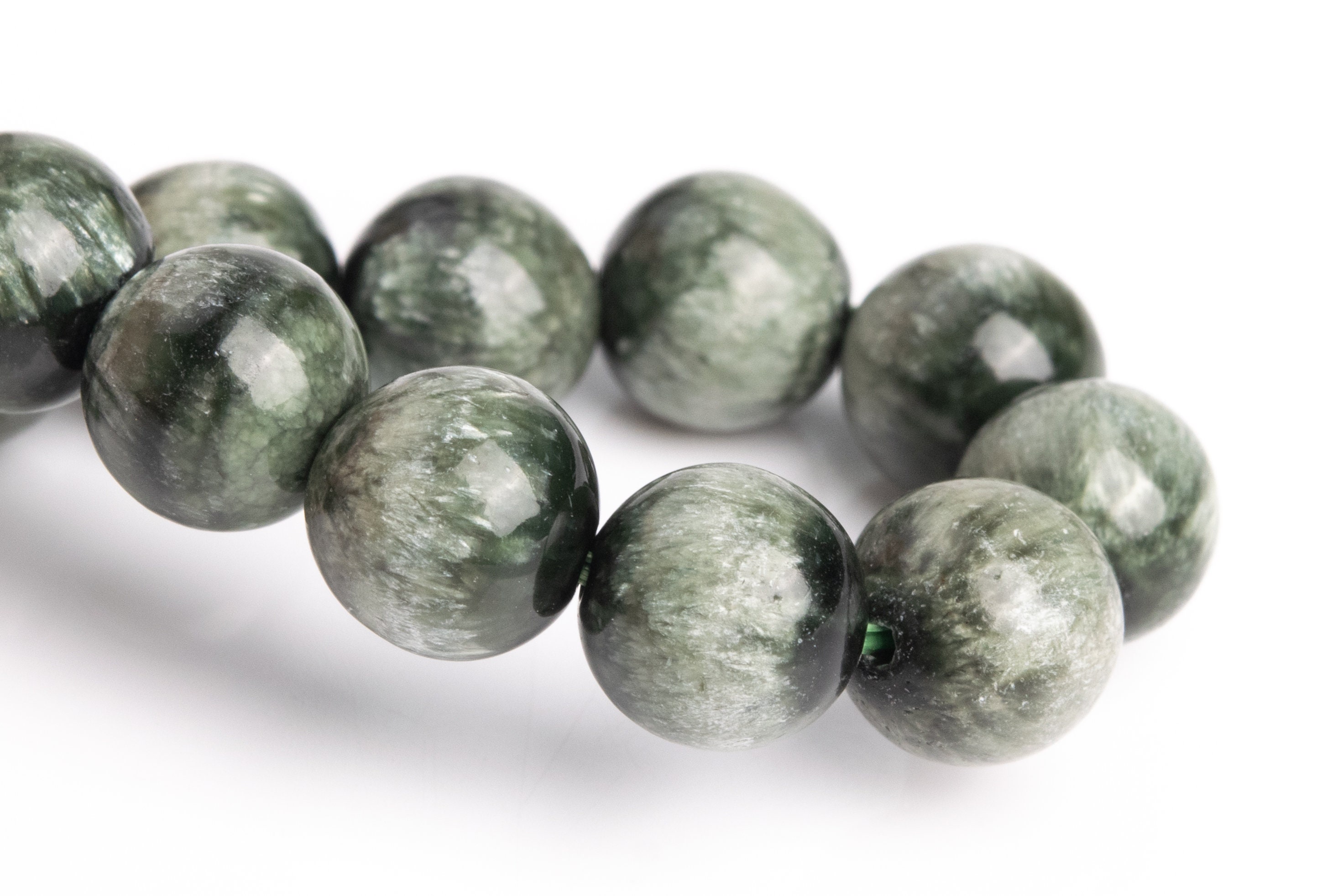 Only One 9-10mm Seraphinite Beads Green Bracelet Grade Aa Genuine Natural Round Gemstone 7.5" (121367h-3007)