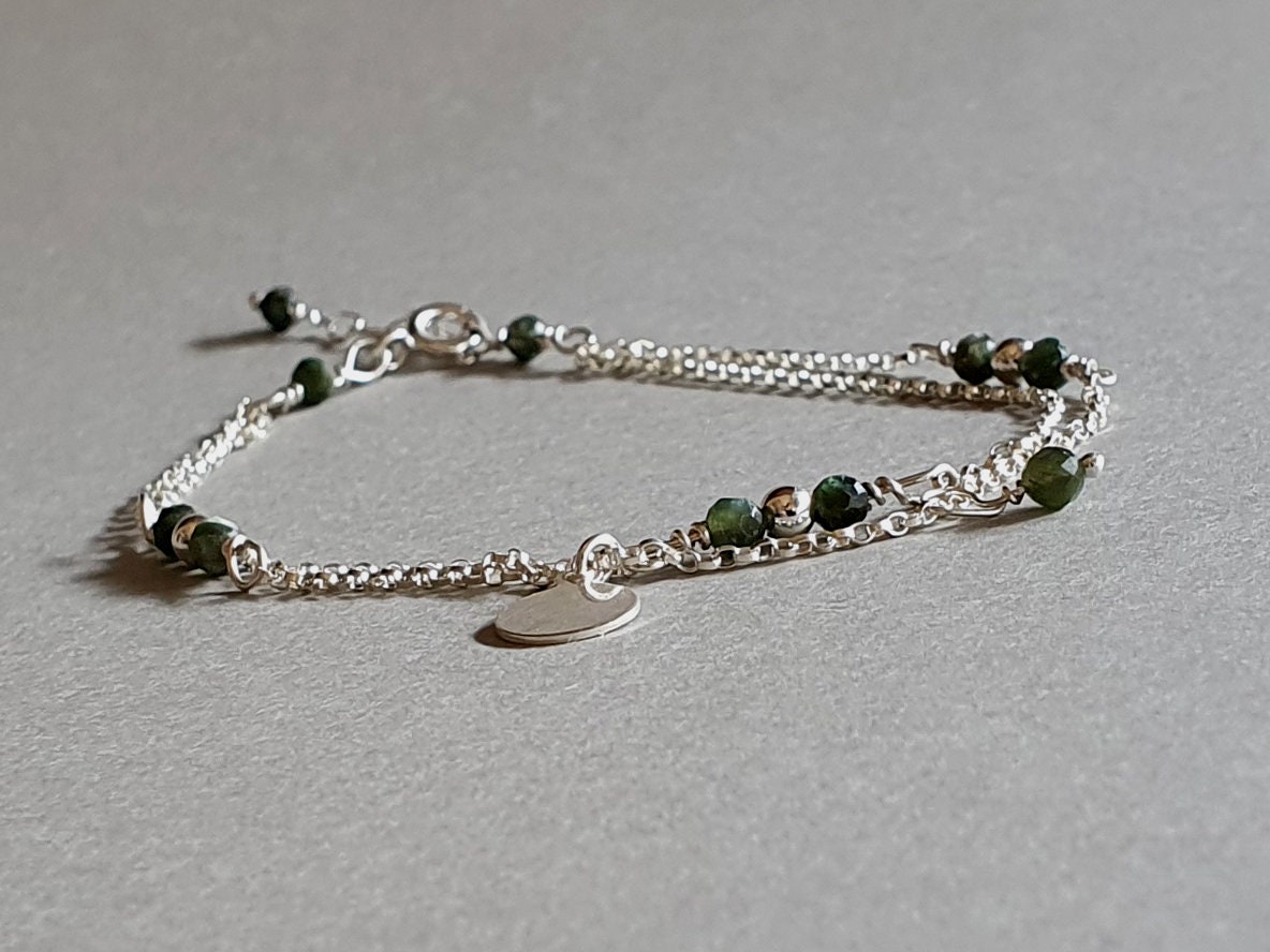 Sterling Silver Seraphinite Bracelet: Double Chain Healing Jewelry