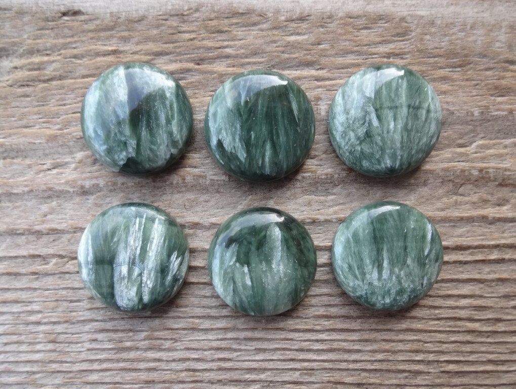 Seraphinite Cabochon 18x5mm, Green Gemstone Cabochon, Round Cabochon Ring Size, Natural Cabochon For Ring