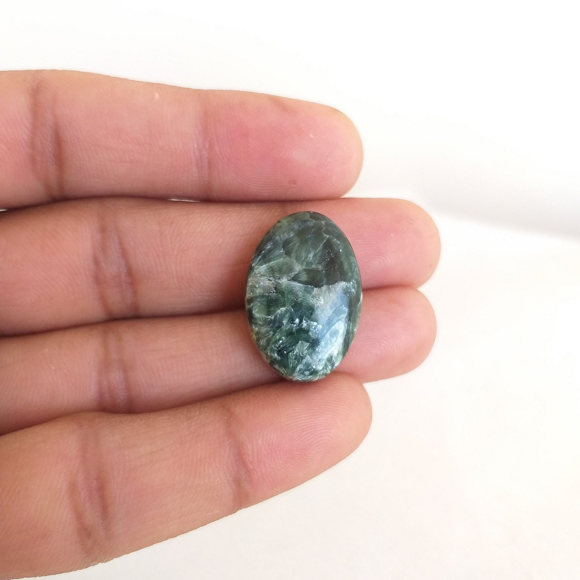 24x17x6 Mm Seraphinite Stone Cabochon, Oval Shape 20.5 Carat Gemstone, Seraphinite Jewelry