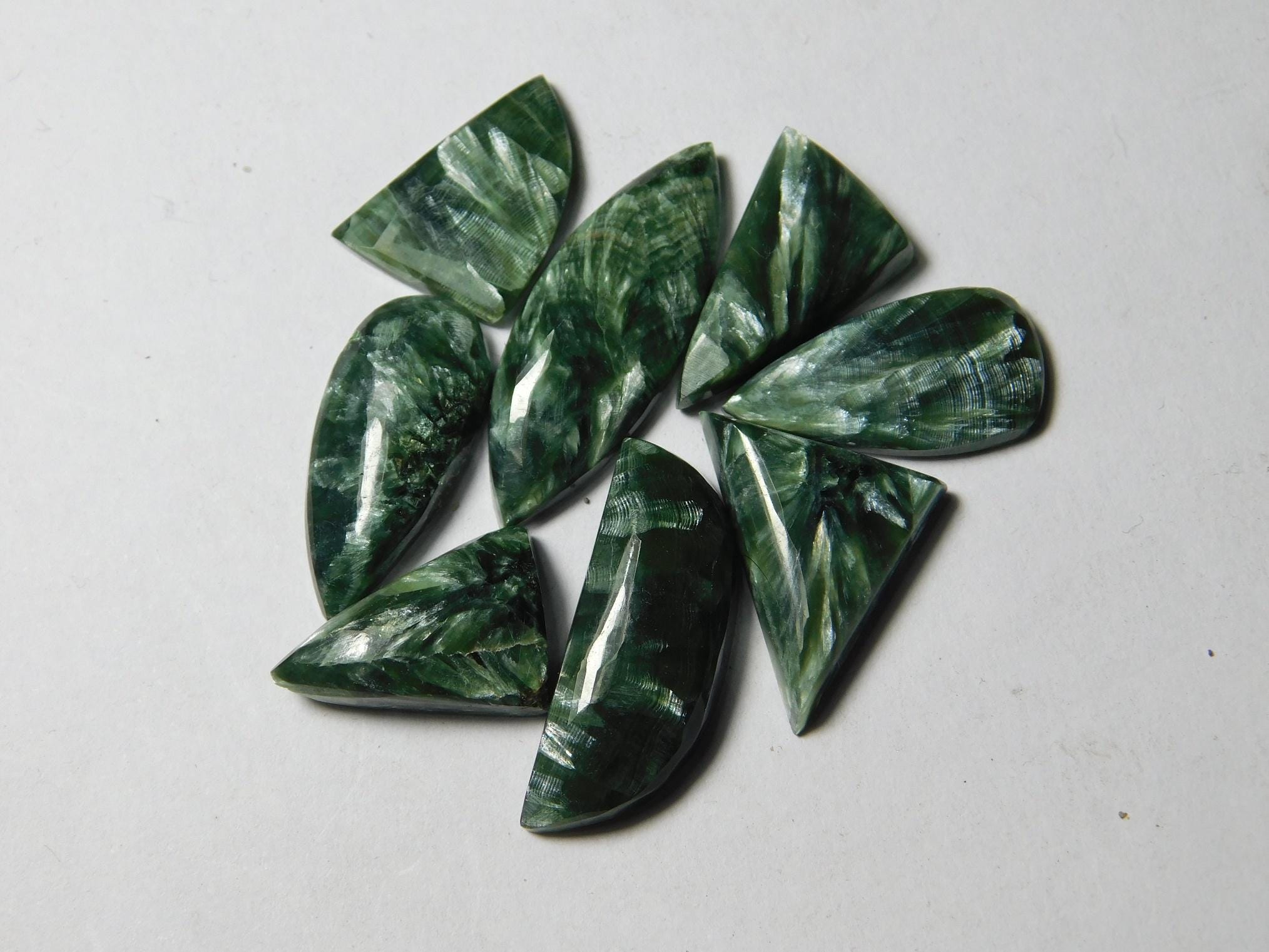 8 Seraphinite Gemstone Cabochons, Loose Stones, Jewelry Making