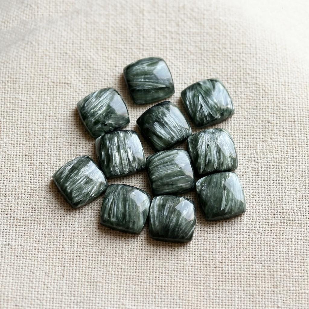 Aaa+ Green Seraphinite Square Stone, All Sizes Available 3mm-25mm, Natural Seraphinite Cabochon For Ring And Pendant, Wholesale Prices