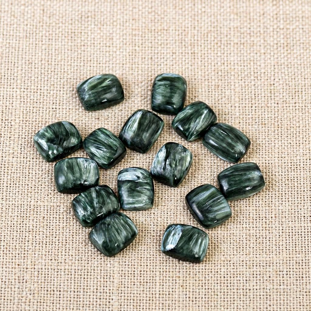 Aaa Seraphinite Smooth Rectangle Shape Gemstone Green Seraphinite Flat Back Polished Calibrated Cabochon For Jewelry Making Wholesale Lot