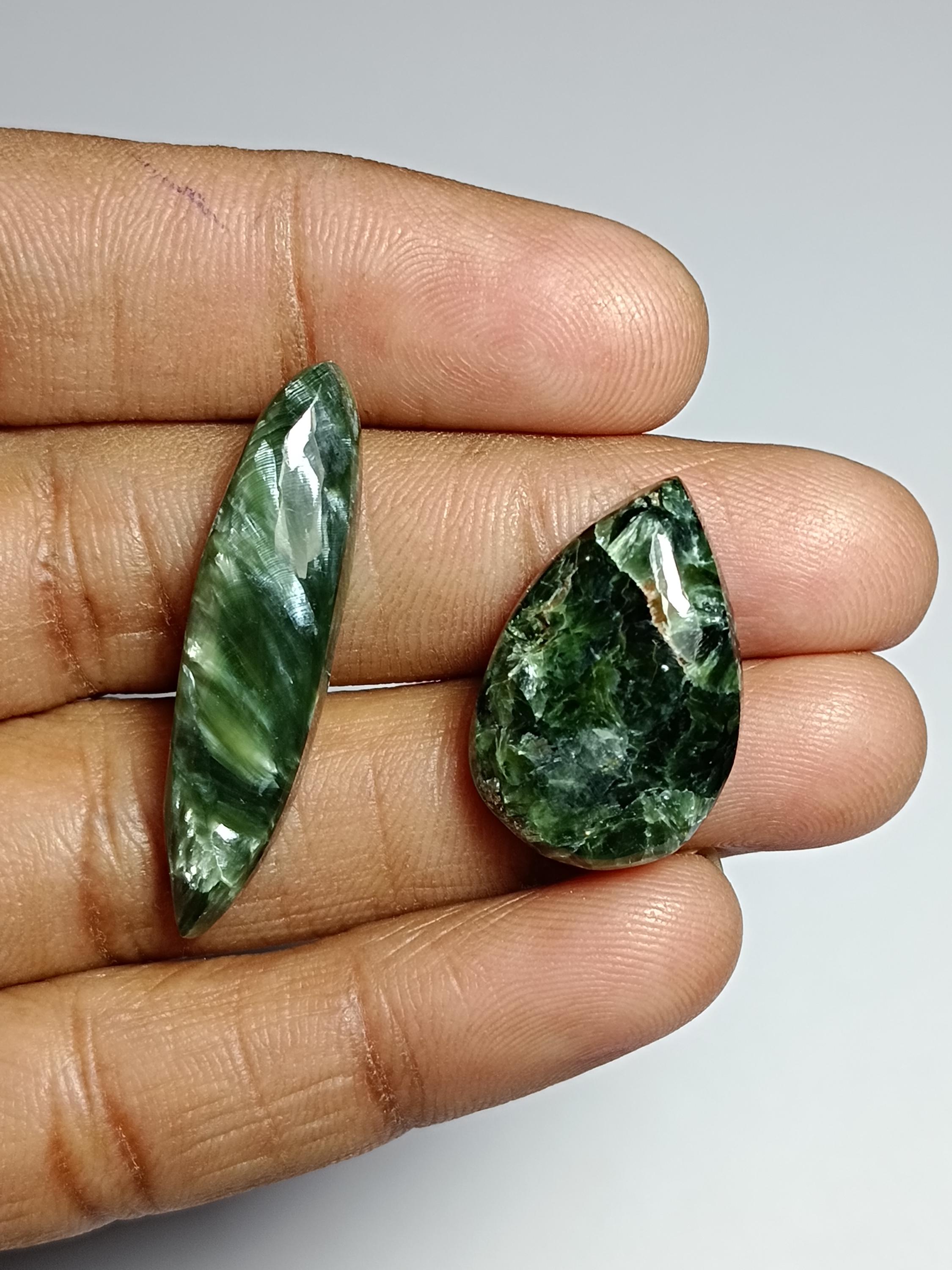Seraphinite Cabochons: 2 Pcs. Loose Gemstone Jewelry Making, 31cts.