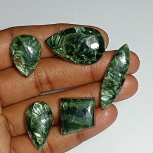 Seraphinite Cabochons: 5 Pcs. Loose Gemstone Jewelry Making, 97cts. Seraphinite Cabochons: 5 Pcs. Loose Gemstone Jewelry Making, 97cts.