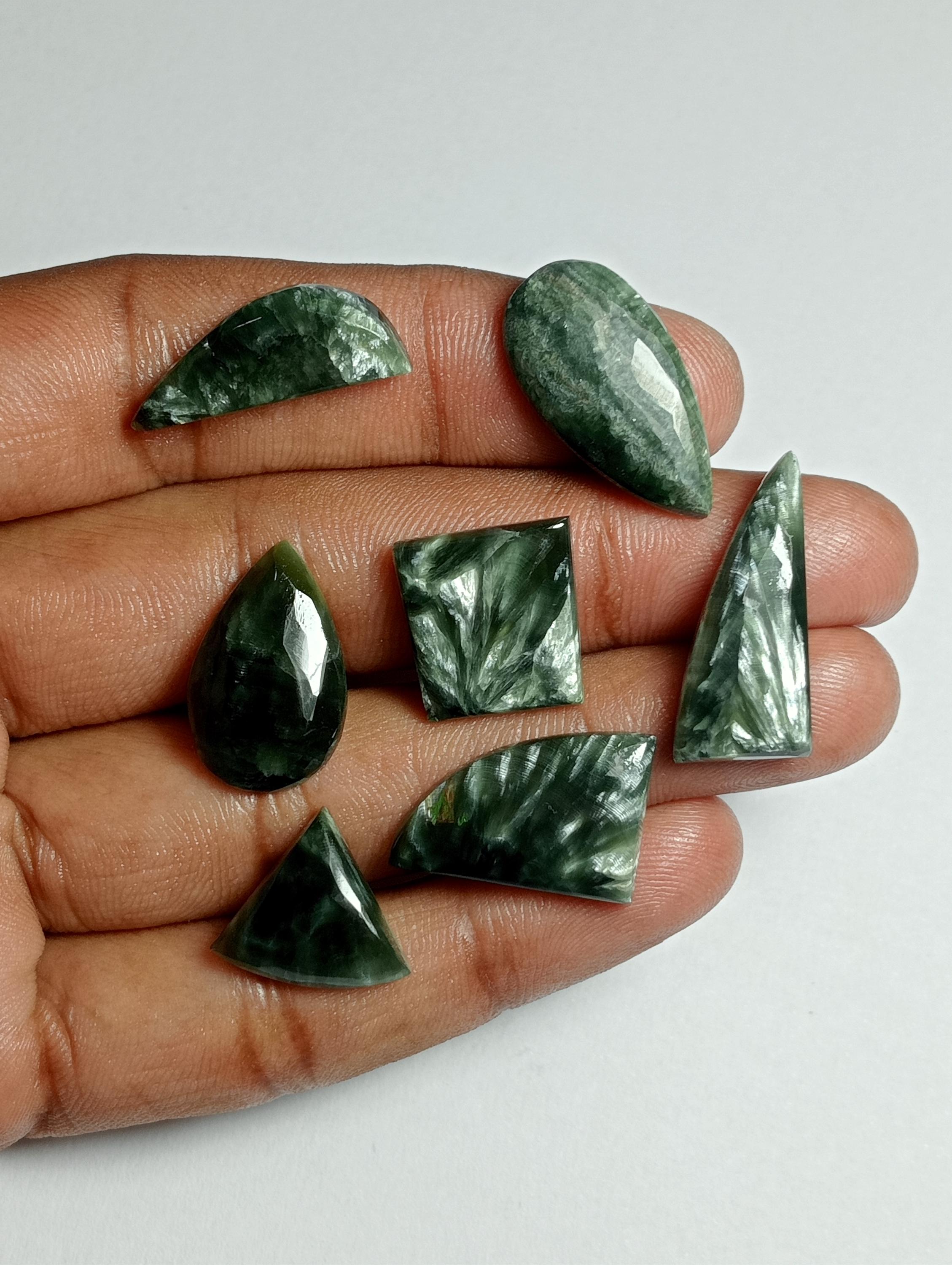 Seraphinite Cabochons: 7 Pcs. Loose Gemstone Jewelry Making, 54cts.