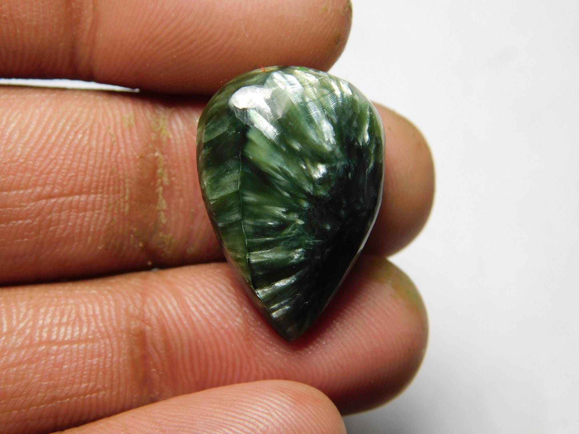 Seraphinite Gemstone Cabochon, Loose Stone (17cts, 23x15 Mm) Seraphinite Gemstone Cabochon, Loose Stone (17cts, 23x15 Mm)