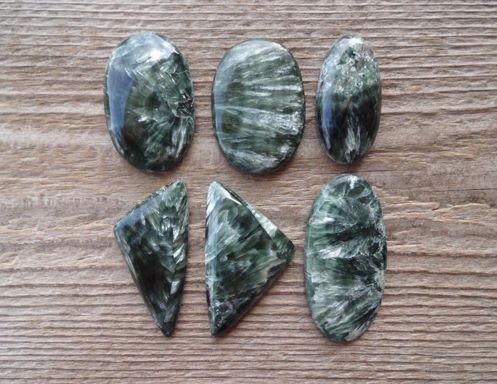 Green Seraphinite Cabochon, Natural Gemstone Oval Cabochons, Green Seraphinite, Gemstone Cabochon For Jewelry Making