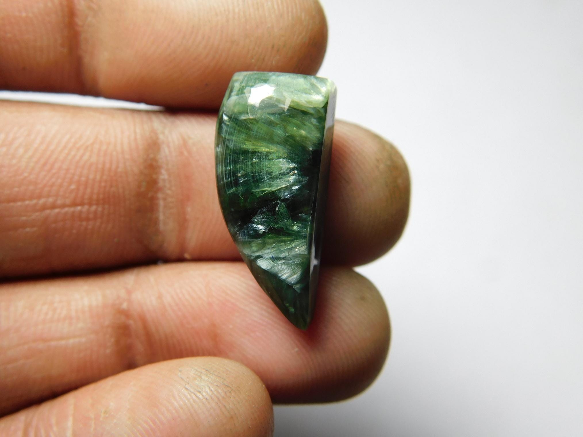 Seraphinite Cabochon: Loose Gemstone For Jewelry Making (22x9 Mm, 12 Cts)