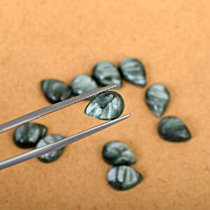 Natural Seraphinite Cabochon- 3x5 Mm To 20x30 Mm, Pear Shaped, Dark Green, Polished, Loose Gemstone For Earring, Ring And Jewelry Making Natural Seraphinite Cabochon- 3x5 Mm To 20x30 Mm, Pear Shaped, Dark Green, Polished, Loose Gemstone For Earring, Ring And Jewelry Making