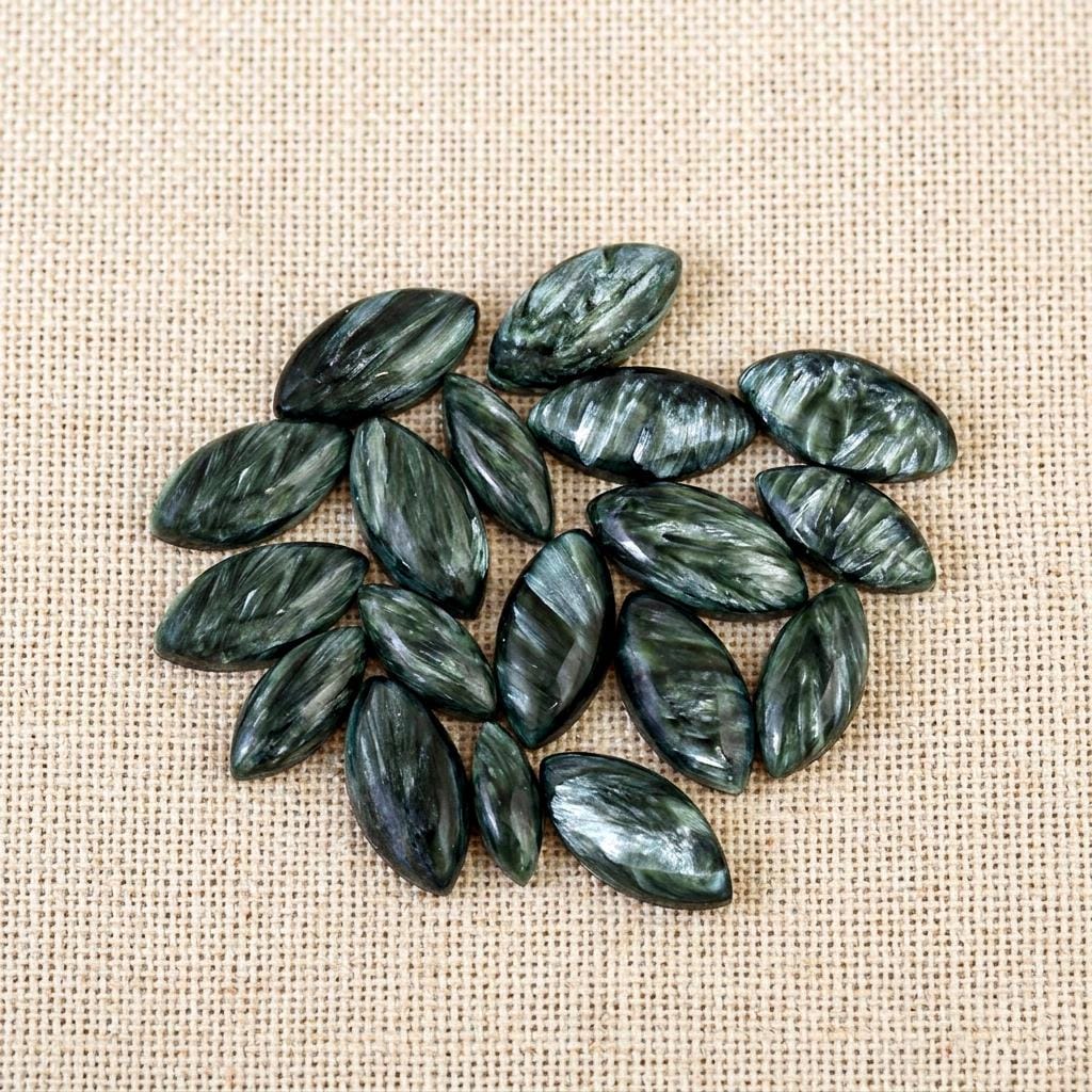 Natural Seraphinite Marquise Shape Cabochon Aaa Seraphinite Smooth Marquise Flat Back Polished Calibrated Gemstones All Sizes Available