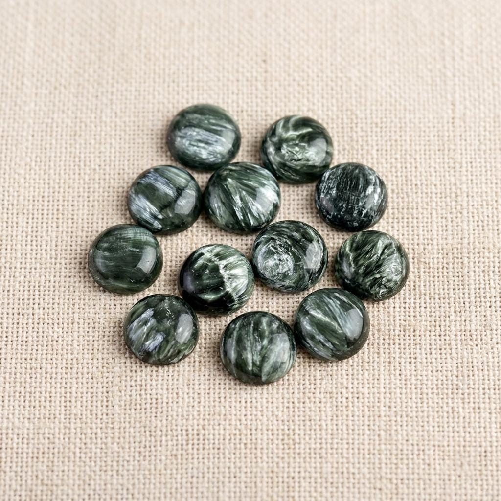 Natural Seraphinite Round Cabochon Gemstone For Jewelry Making (3x3mm-25x25mm)