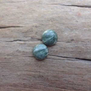 Pair Seraphinite Round Cabochons 12x5mm, Natural Gemstone Seraphinite, Green Cabochon, Seraphinite For Jewelry Making
