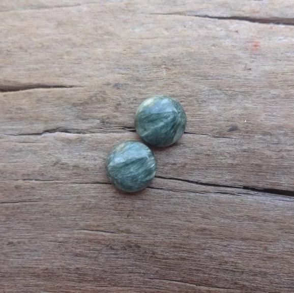 Pair Seraphinite Round Cabochons 12x5mm, Natural Gemstone Seraphinite, Green Cabochon, Seraphinite For Jewelry Making