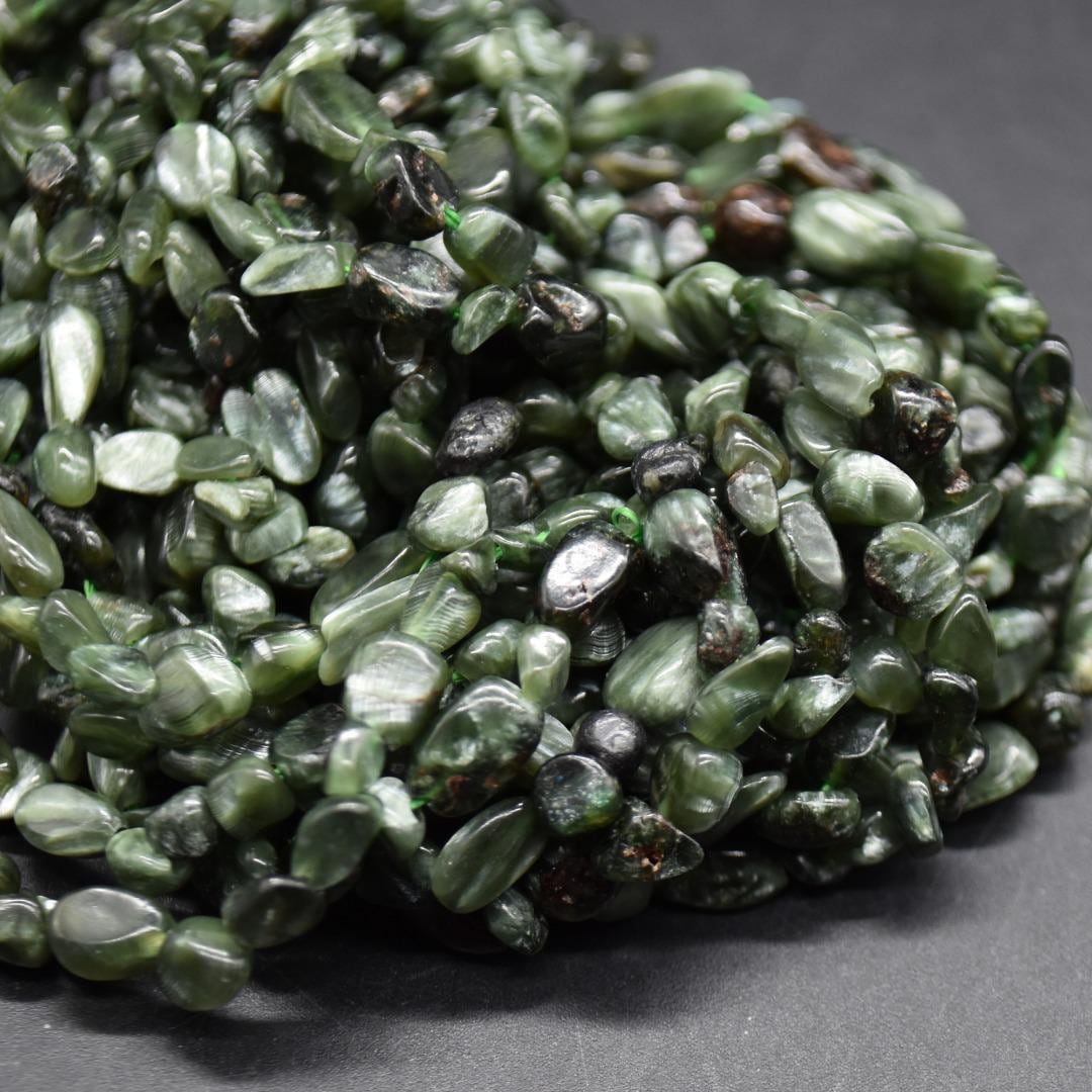 Seraphinite Gemstone Tumblestone Nugget Pebble Beads - 4mm - 6mm - 15" Strand For Jewellery Making