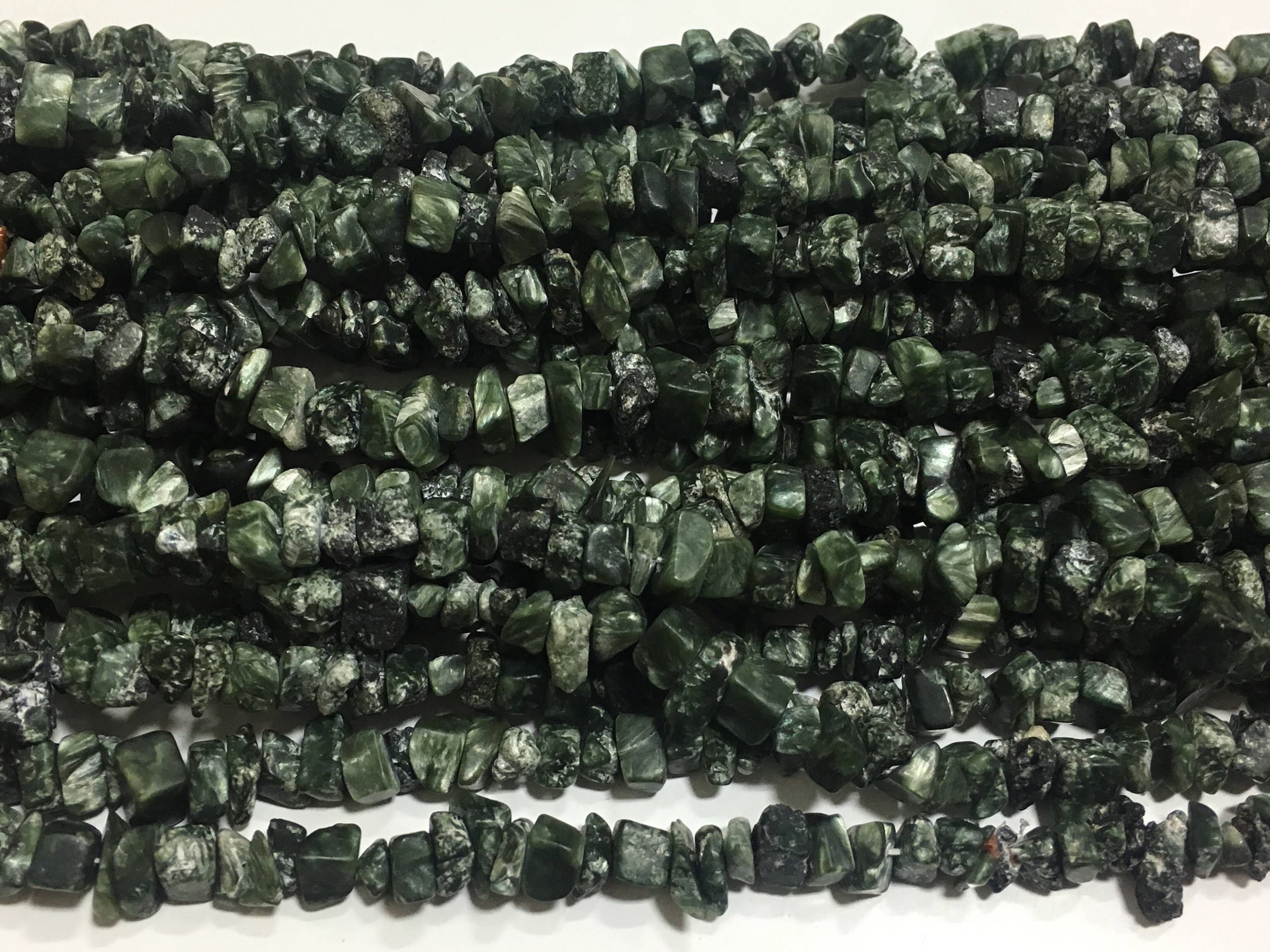 New Brand Natural Seraphinite Uncut Chips Shape Gemstone Beads, 34 Inch Beads Strand For Making Jewelry