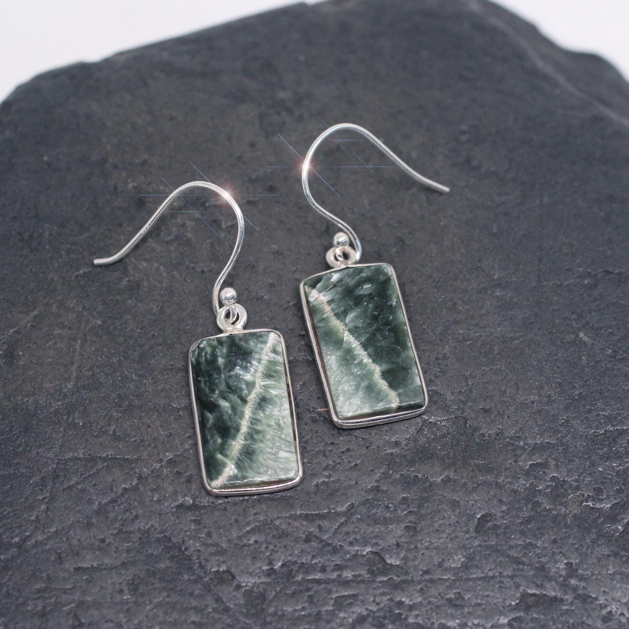 Angel Wings - Natural Seraphinite Sterling Silver Earrings