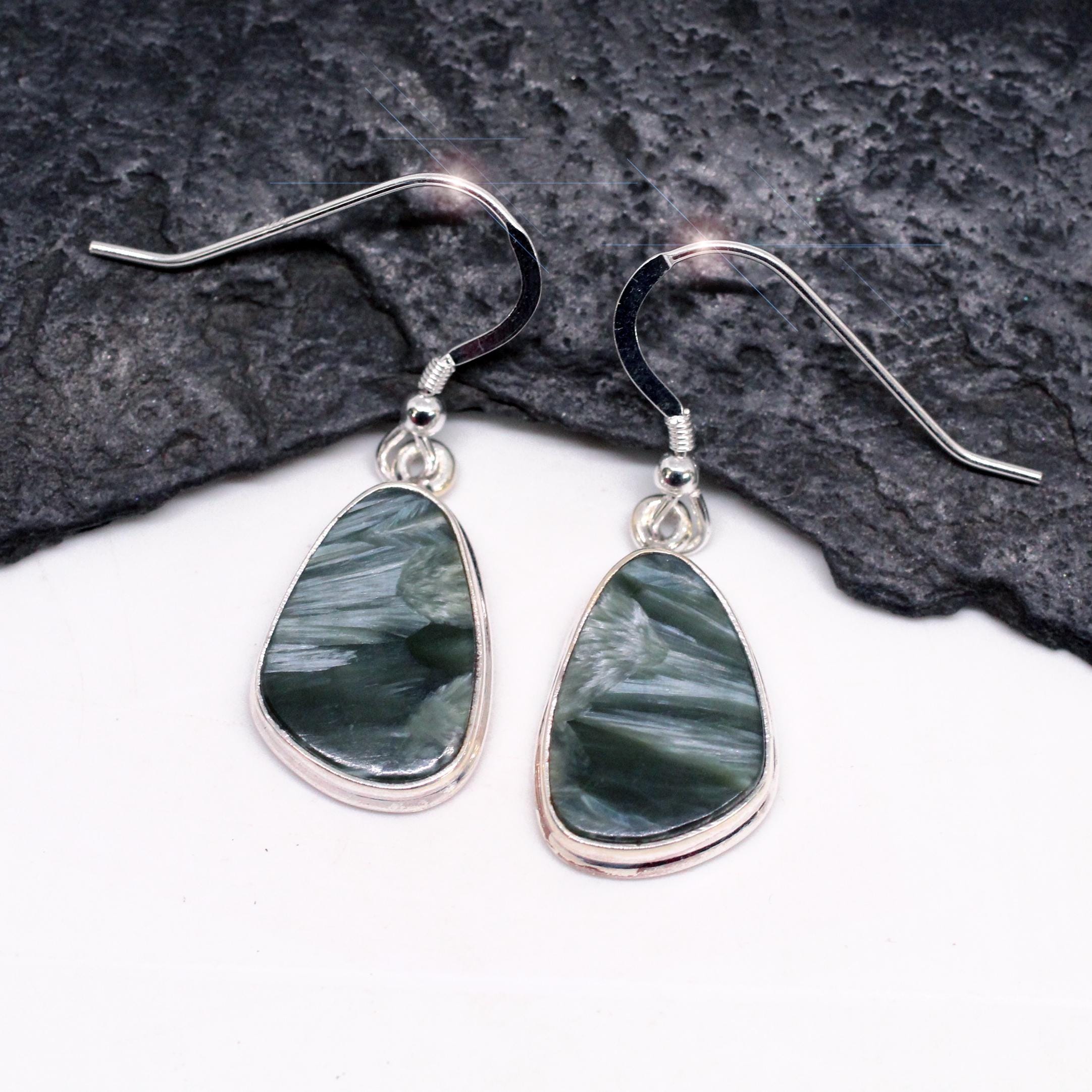 Angel Wings - Natural Seraphinite Sterling Silver Earrings Angel Wings - Natural Seraphinite Sterling Silver Earrings