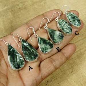 Green Seraphinite Sterling Silver Hook Earrings: Handmade Gemstone Jewelry Green Seraphinite Sterling Silver Hook Earrings: Handmade Gemstone Jewelry