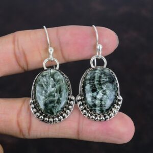 Handmade Seraphinite Earrings: 925 Sterling Silver Gemstone Jewelry Handmade Seraphinite Earrings: 925 Sterling Silver Gemstone Jewelry