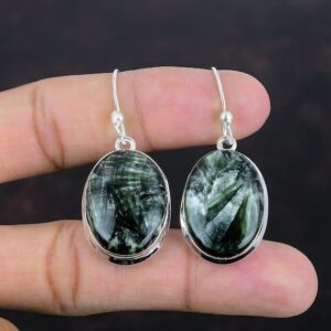 Handmade Seraphinite Earrings: 925 Sterling Silver Gemstone Jewelry Handmade Seraphinite Earrings: 925 Sterling Silver Gemstone Jewelry