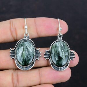 Handmade Seraphinite Earrings: 925 Sterling Silver Gemstone Jewelry Handmade Seraphinite Earrings: 925 Sterling Silver Gemstone Jewelry