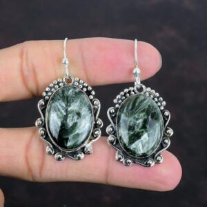 Handmade Seraphinite 925 Sterling Silver Dangle Earrings Handmade Seraphinite 925 Sterling Silver Dangle Earrings