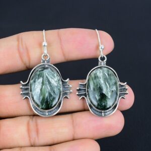 Handmade Seraphinite Earrings: 925 Sterling Silver Gemstone Jewelry