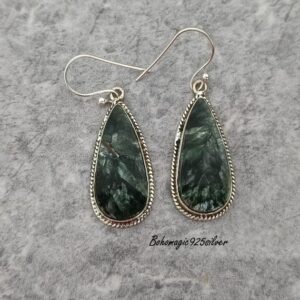 Handmade Seraphinite 925 Sterling Silver Pear Earrings Handmade Seraphinite 925 Sterling Silver Pear Earrings
