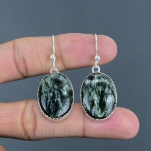 Handmade Seraphinite Dangle Earrings: 925 Sterling Silver, Natural Gemstone Handmade Seraphinite Dangle Earrings: 925 Sterling Silver, Natural Gemstone