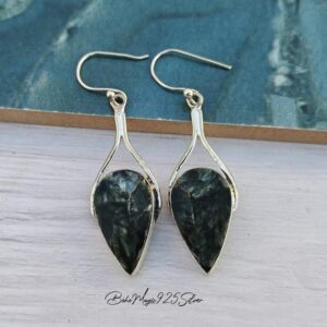 Handmade Seraphinite Gemstone Earrings: 925 Sterling Silver Jewelry Handmade Seraphinite Gemstone Earrings: 925 Sterling Silver Jewelry