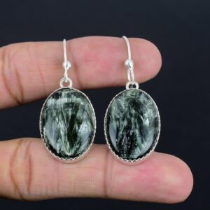 Handmade Seraphinite Gemstone Earrings: 925 Sterling Silver Jewelry Handmade Seraphinite Gemstone Earrings: 925 Sterling Silver Jewelry
