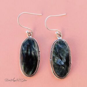Handmade Seraphinite Gemstone Earrings: 925 Sterling Silver Jewelry Handmade Seraphinite Gemstone Earrings: 925 Sterling Silver Jewelry