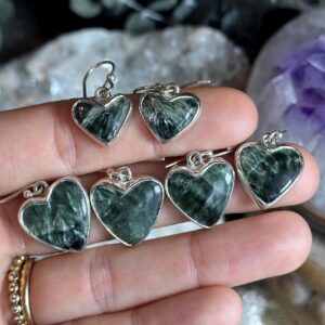 Seraphinite Heart Dangle Earrings, .925 Sterling Silver Seraphinite Heart Dangle Earrings, .925 Sterling Silver