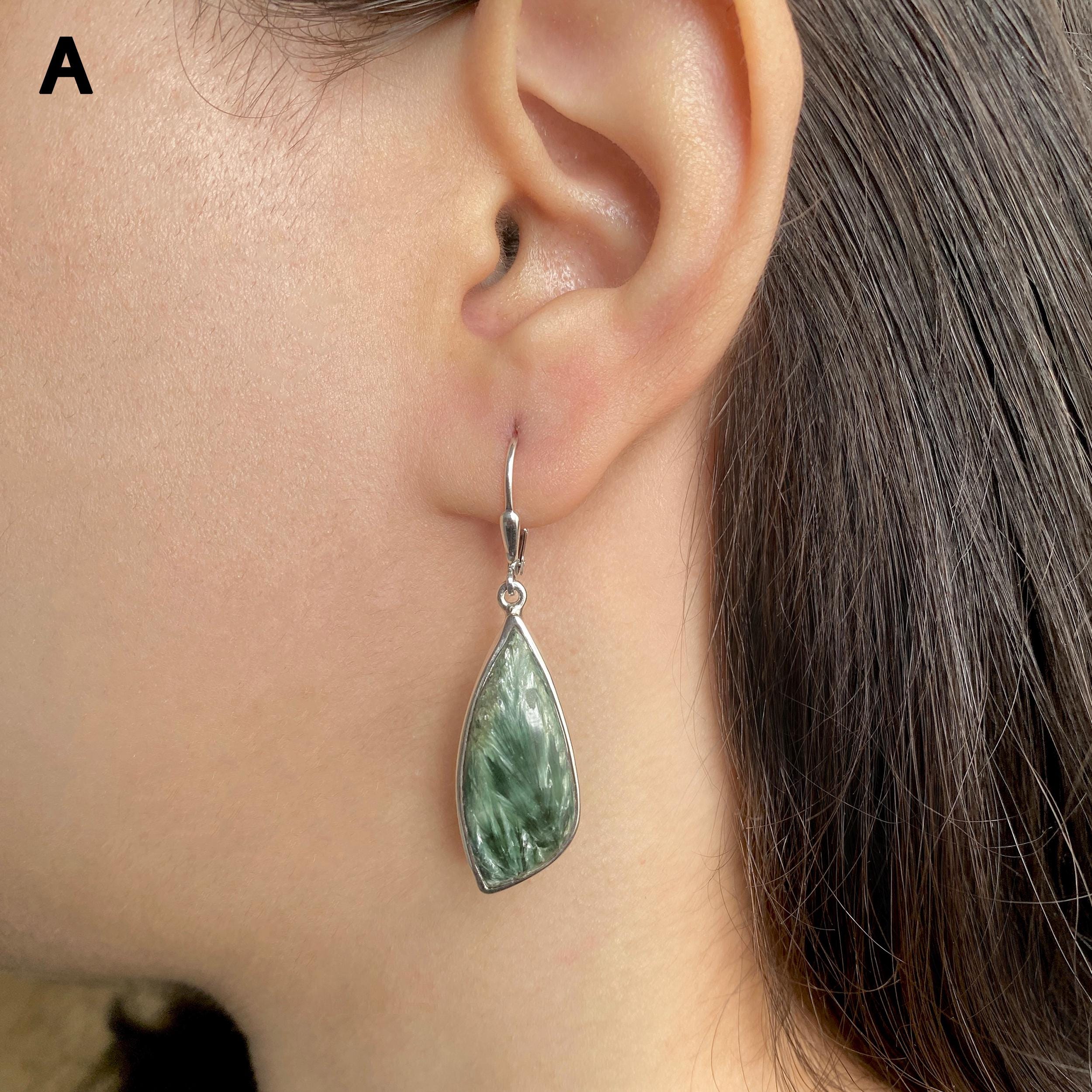 Seraphinite Leverback Earring / 925 Sterling Silver / Healing Gemstone / Gifts For Her / Natural Seraphinite Jewellery / Statement Earring