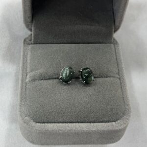 Natural 6x8mm Oval Green Seraphinite Genuine Gemstone Stud Earrings With 925 Sterling Silver Accessory ---1 Pair (2pcs) Natural 6x8mm Oval Green Seraphinite Genuine Gemstone Stud Earrings With 925 Sterling Silver Accessory ---1 Pair (2pcs)