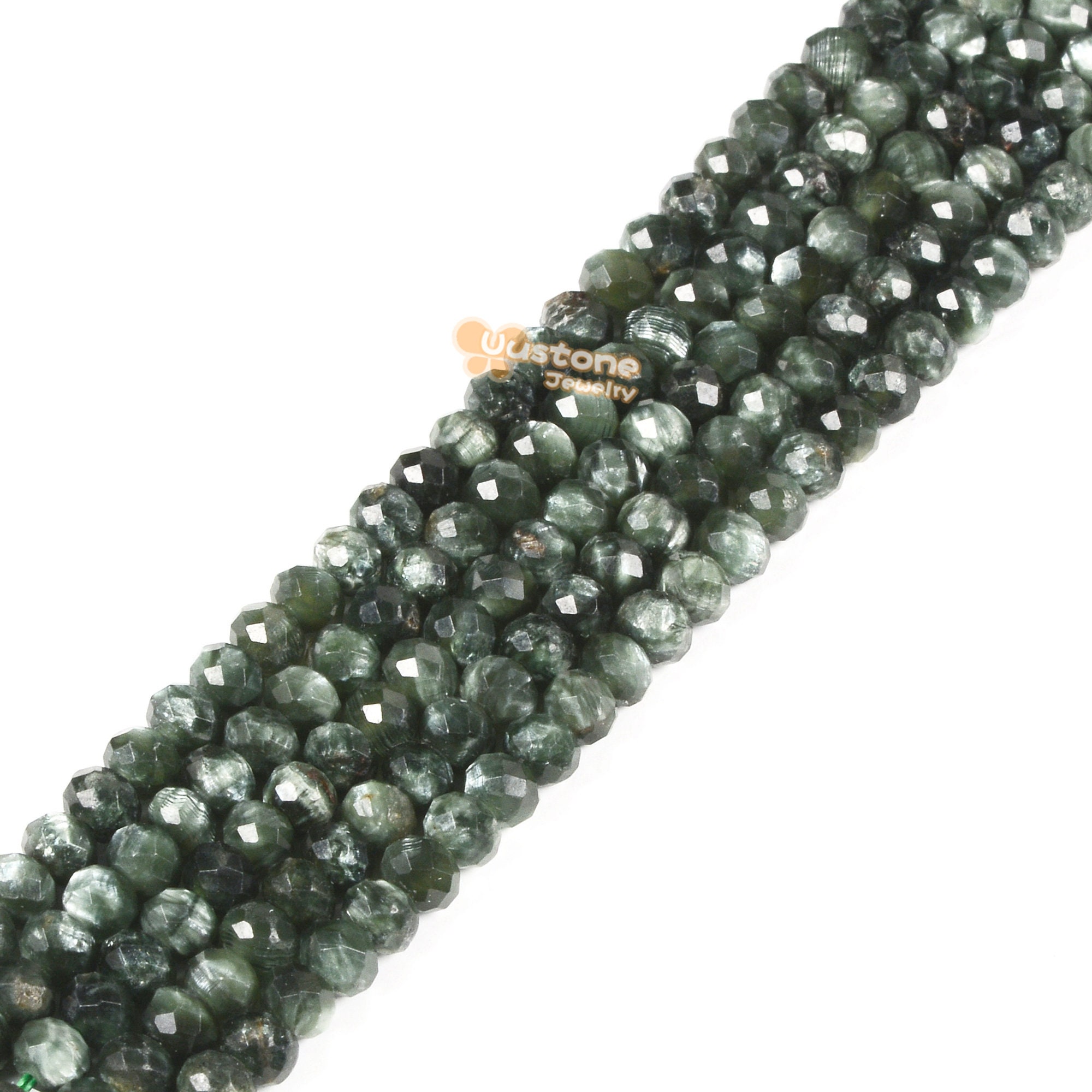 02060 3mm To 4mm Faceted Green Seraphinite Gemstone Rondelle Loose Beads 16"
