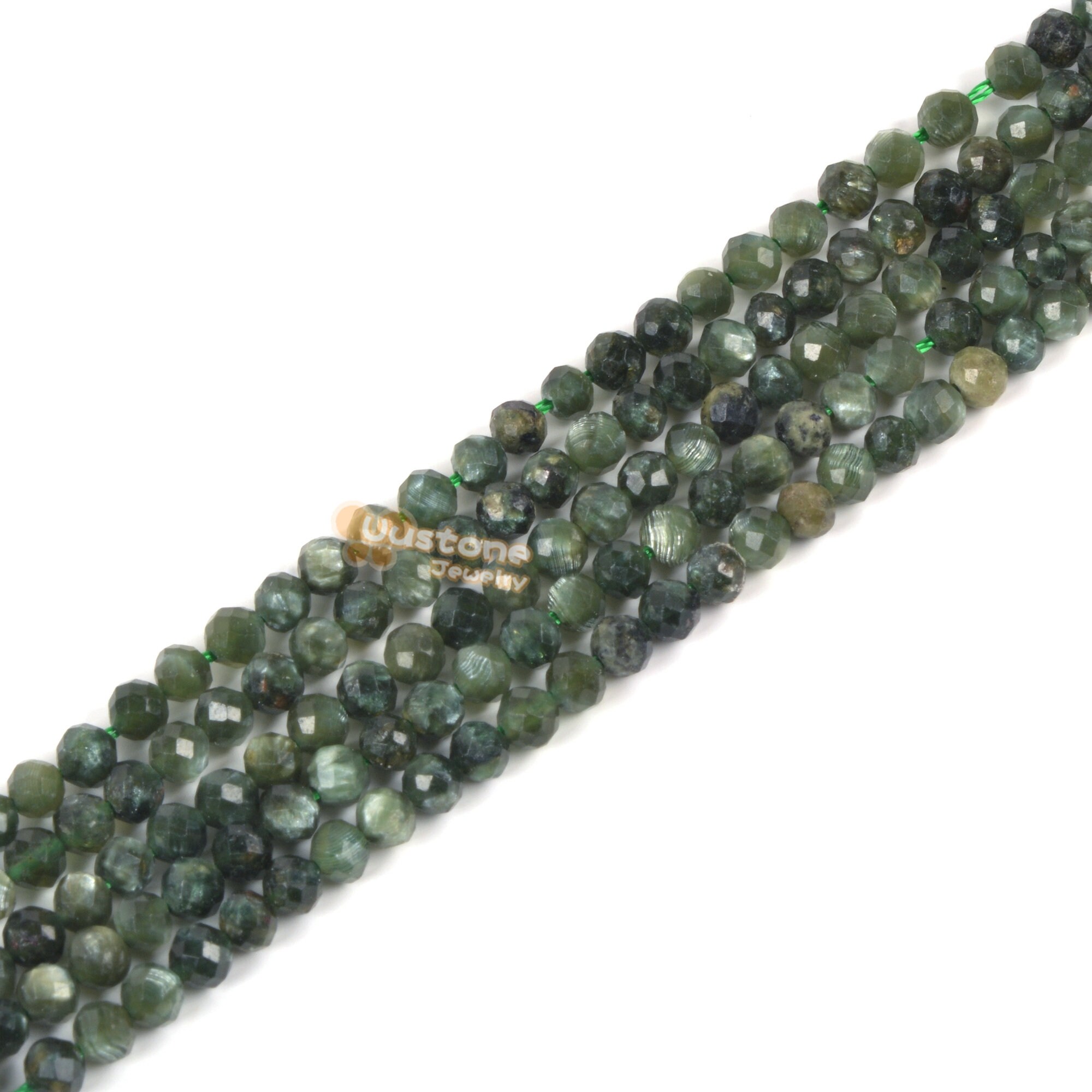 3mm To 4mm Green Seraphinite Faceted Round Loose Beads Strand 15.5-16" Diy Jewelry Making