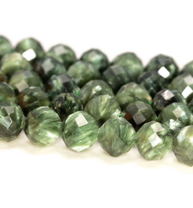 6mm Genuine Russian Seraphinite Clinochlore Gemstone Grade Aaa Green Micro Faceted Round Loose Beads 15.5 Inch Full Strand (80006535-889)