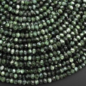 AAA Genuine Natural Seraphinite Micro Faceted 3mm 4mm Rondelle Beads Green Gemstone From Russia 15.5" Strand